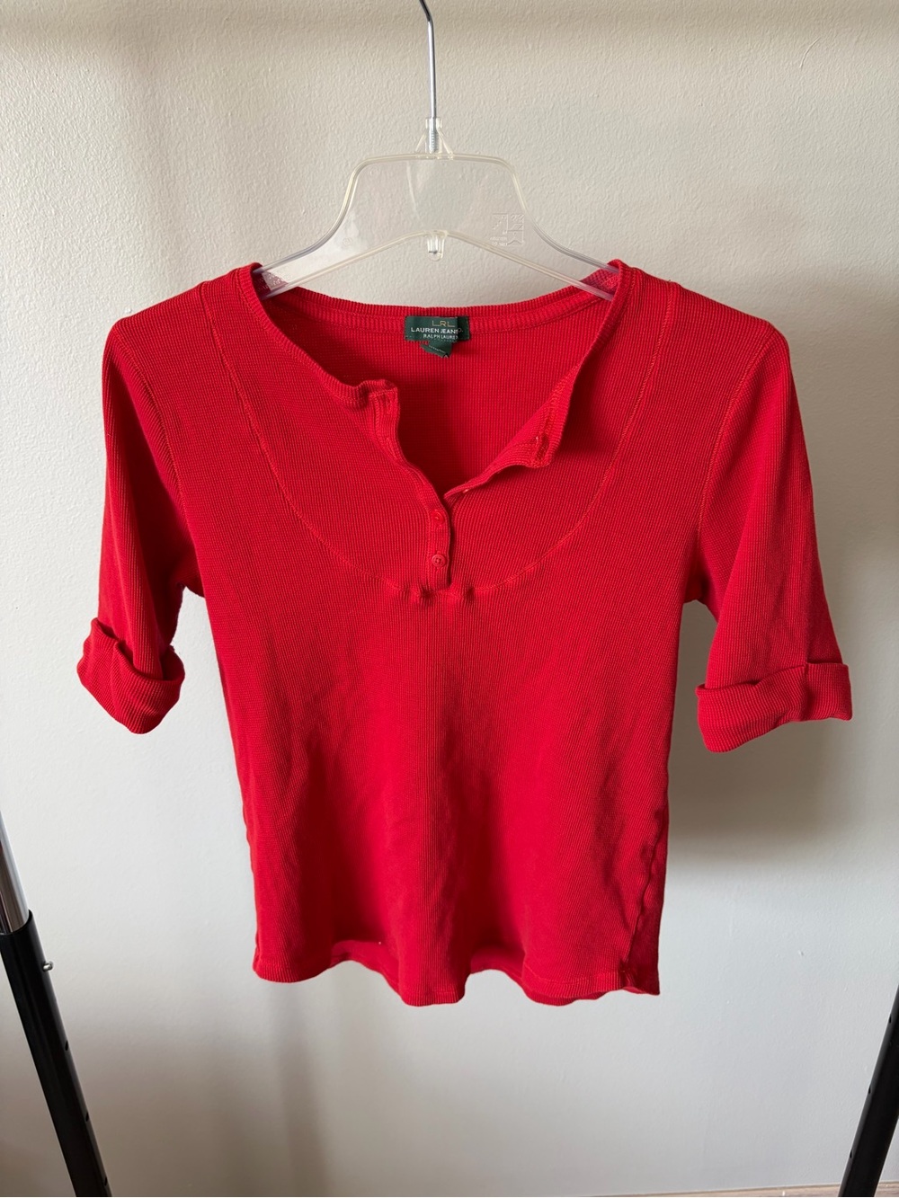 Ralph Lauren Red Ribbed Henley Short Sleeve Tee